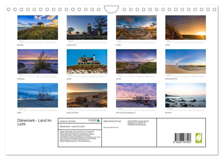 Produktbild: D&auml;nemark - Land im Licht (Wandkalender 2026 DIN A4 quer), CALVENDO Monatskalender
