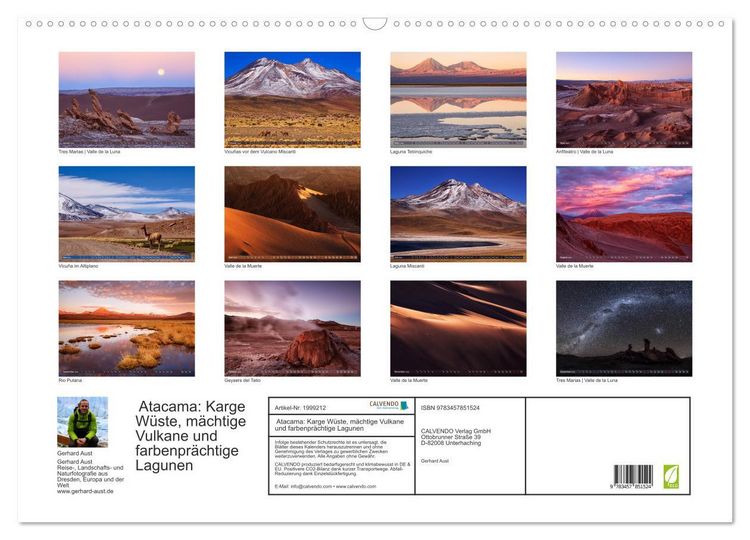 Produktbild: Atacama: Karge W&uuml;ste, m&auml;chtige Vulkane und farbenpr&auml;chtige Lagunen (Wandkalender 2026 DIN A2 quer), CALVENDO Monatskalender