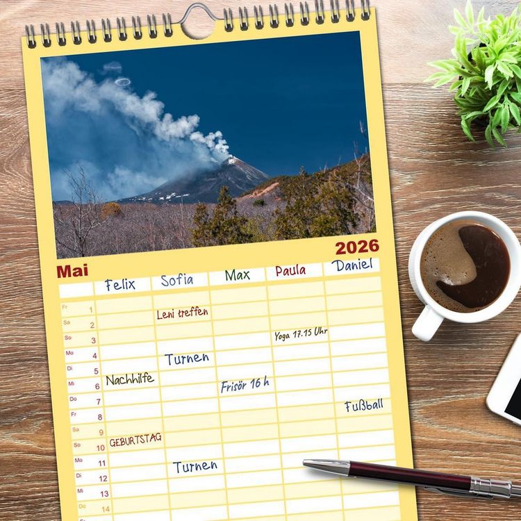 Produktbild: Familienplaner 2026 - &Auml;tna - Europas h&ouml;chster Vulkan mit 5 Spalten (Wandkalender, 21 x 45 cm) CALVENDO