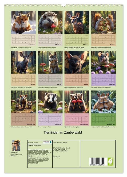 Produktbild: Tierkinder im Zauberwald (hochwertiger Premium Wandkalender 2026 DIN A2 hoch), Kunstdruck in Hochglanz