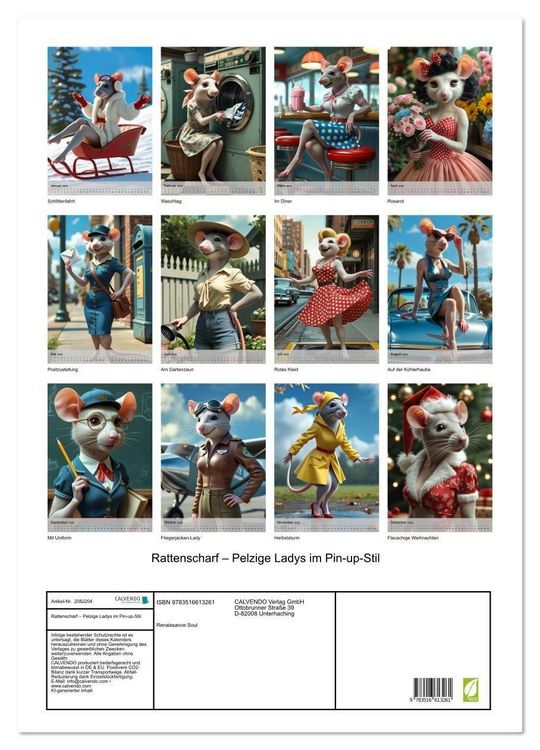 Produktbild: Rattenscharf &ndash; Pelzige Ladys im Pin-up-Stil (Wandkalender 2026 DIN A2 hoch), CALVENDO Monatskalender