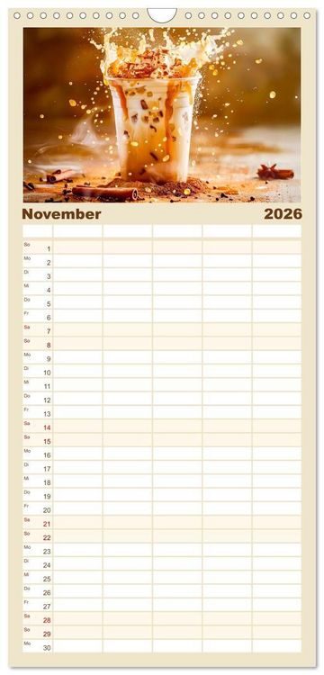 Produktbild: Familienplaner 2026 - Cappuccino, Latte und mehr - Der gro&szlig;e Kaffeekalender mit 5 Spalten (Wandkalender, 21 x 45 cm) CALVENDO