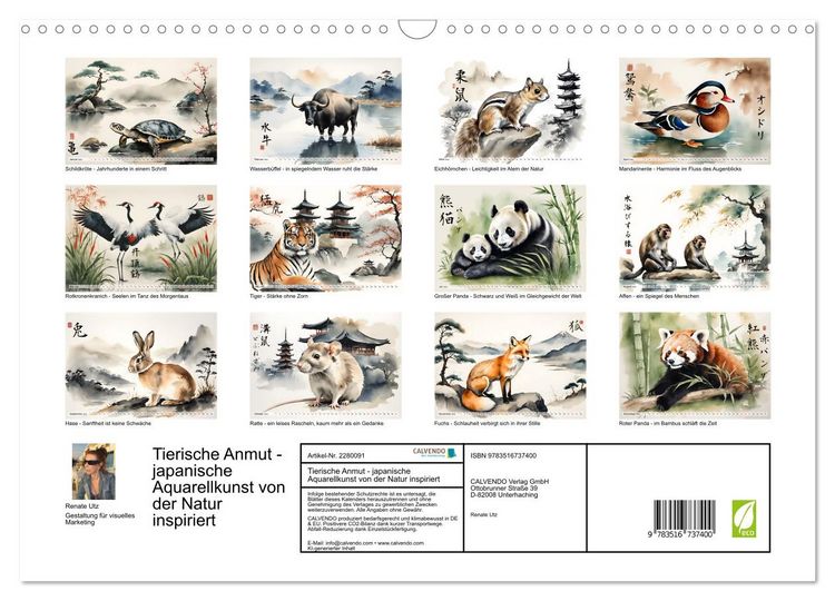 Produktbild: Tierische Anmut - japanische Aquarellkunst von der Natur inspiriert (Wandkalender 2026 DIN A3 quer), CALVENDO Monatskalender