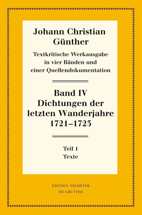 Produktbild: Dichtungen der letzten Wanderjahre 1721-1723