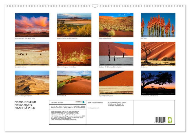 Produktbild: Namib Naukluft Nationalpark. NAMIBIA 2026 (Wandkalender 2026 DIN A2 quer), CALVENDO Monatskalender