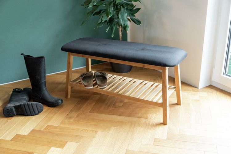 Produktbild: Schuhbank mit Sitzpolster Mod. Ecori, Bambus, recyceltes Polyester