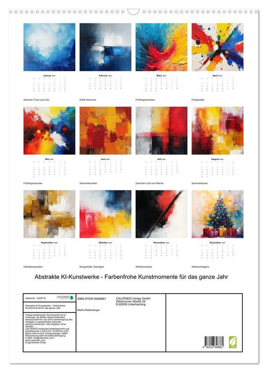 Produktbild: Abstrakte KI-Kunstwerke - Farbenfrohe Kunstmomente f&uuml;r das ganze Jahr (Wandkalender 2027 DIN A2 hoch), CALVENDO Monatskalender