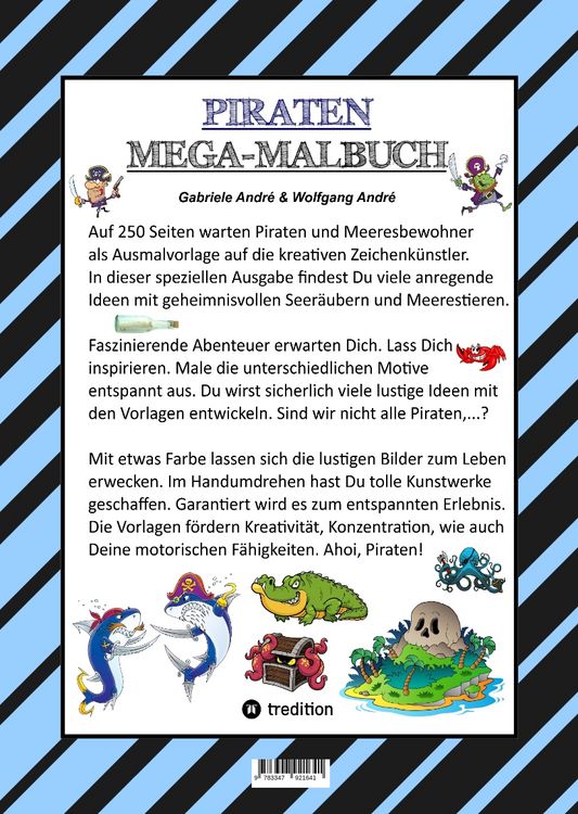 Produktbild: MEGA MALBUCH - 250 TOLLE PIRATENMOTIVE - MEERESTIERE - MUSCHELN - SCHATZKISTEN - HAIE - KRAKEN - SCHIFFE - PIRATEN