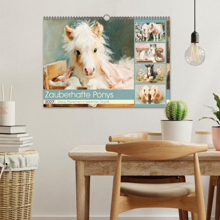 Produktbild: Zauberhafte Ponys. Kleine Pferdchen in lieblicher &Ouml;loptik (Wandkalender 2027 DIN A3 quer), CALVENDO Monatskalender