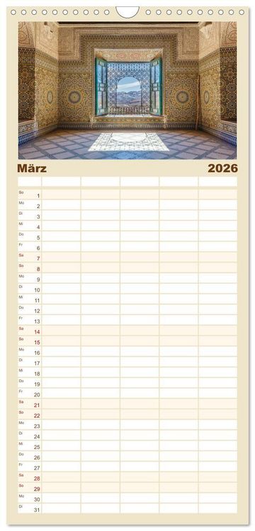 Produktbild: Familienplaner 2026 - Marokko: Marrakesch, Atlas, Sahara, F&egrave;s mit 5 Spalten (Wandkalender, 21 x 45 cm) CALVENDO