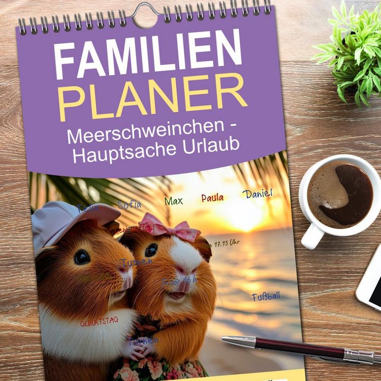 Produktbild: Familienplaner 2026 - Meerschweinchen - Hauptsache Urlaub mit 5 Spalten (Wandkalender, 21 x 45 cm) CALVENDO