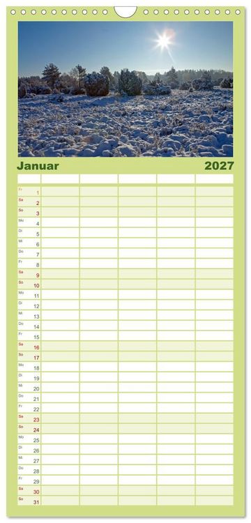 Produktbild: Familienplaner 2027 - Die L&uuml;neburger Heide - Ausflugsziel im Norden mit 5 Spalten (Wandkalender, 21 x 45 cm) CALVENDO