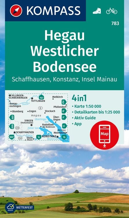 Produktbild: KOMPASS Wanderkarte 783 Hegau Westlicher Bodensee, Schaffhausen, Konstanz, Insel Mainau 1:50.000