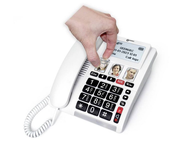 Produktbild: Geemarc CL9000 Schnurloses Seniorentelefon Foto-Tasten, Freisprechen, f&uuml;r H&ouml;rger&auml;te kompatibel, inkl. Notrufsender, Optische Anrufsignalisierung,