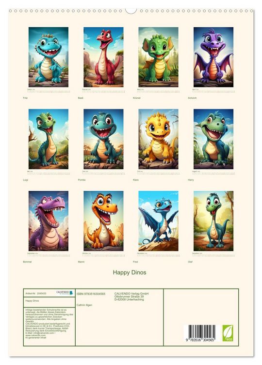 Produktbild: Happy Dinos (hochwertiger Premium Wandkalender 2026 DIN A2 hoch), Kunstdruck in Hochglanz