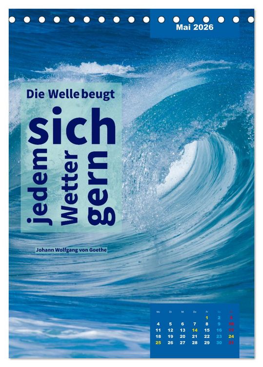 Produktbild: Verr&uuml;ckt nach MEER - Wellen - Strand - Zitate (Tischkalender 2026 DIN A5 hoch), CALVENDO Monatskalender