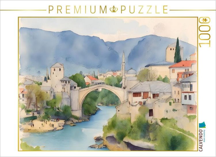 Produktbild: CALVENDO Puzzle Br&uuml;cke und Altstadt Mostar in Bosnien-Herzogowina | 1000 Teile Lege-Gr&ouml;&szlig;e 64x48cm Foto-Puzzle f&uuml;r gl&uuml;ckliche Stunden