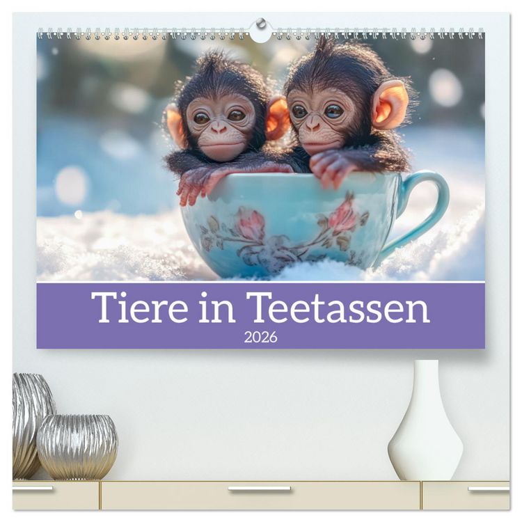 Produktbild: Tiere in Teetassen (hochwertiger Premium Wandkalender 2026 DIN A2 quer), Kunstdruck in Hochglanz