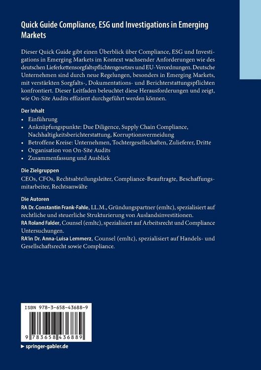 Produktbild: Quick Guide Compliance, ESG und Investigations in Emerging Markets