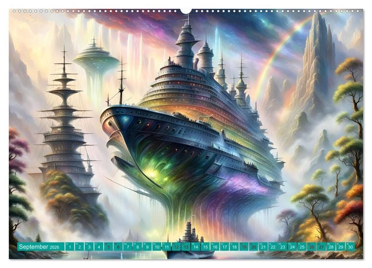Produktbild: Futuristische Giganten Eine Welt von Morgen (hochwertiger Premium Wandkalender 2026 DIN A2 quer), Kunstdruck in Hochglanz
