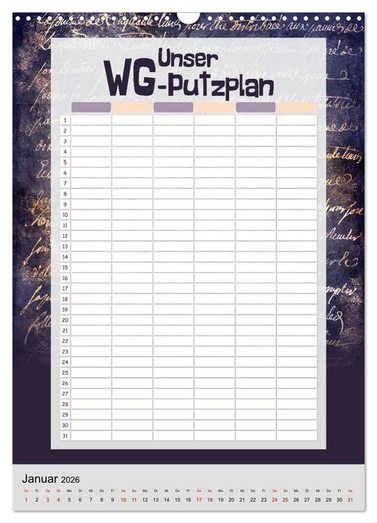 Produktbild: Gothic WG-Putzplan & Kalender 2026 (Wandkalender 2026 DIN A3 hoch), CALVENDO Monatskalender
