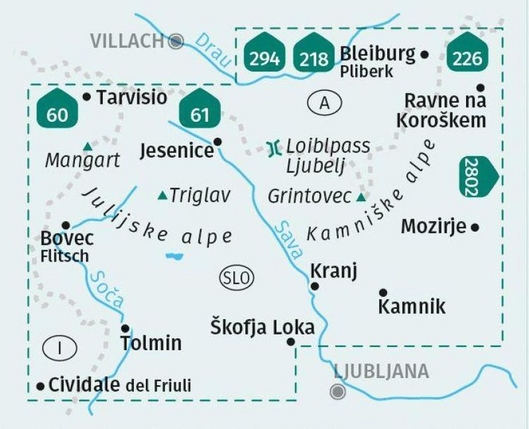 Produktbild: KOMPASS Wanderkarte 2801 Julische Alpen/Julijske alpe, Steiner Alpen/Kamniske alpe 1:75.000