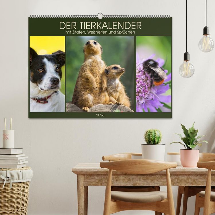 Produktbild: Der Tierkalender mit Zitaten, Weisheiten und Spr&uuml;chen (Wandkalender 2026 DIN A2 quer), CALVENDO Monatskalender