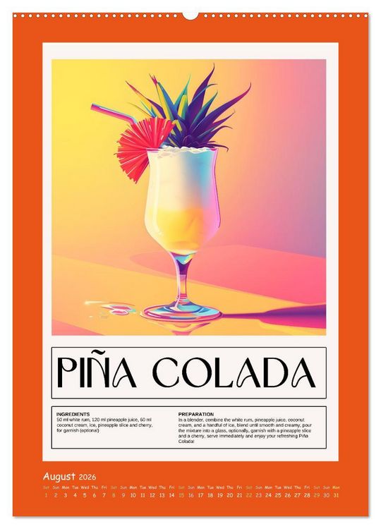 Produktbild: Classic Cocktails (High Quality Premium Wall Calendar 2026 DIN A2 portrait),CALVENDO 12 Month Wall Calendar