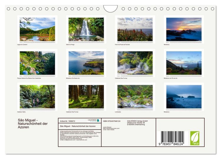 Produktbild: S&atilde;o Miguel - Natursch&ouml;nheit der Azoren (Wandkalender 2026 DIN A4 quer), CALVENDO Monatskalender