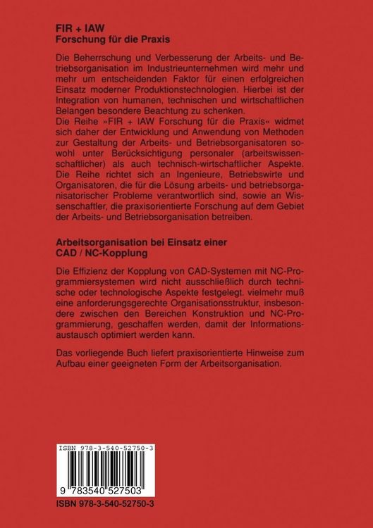 Produktbild: Arbeitsorganisation bei Einsatz einer CAD / NC &mdash; Kopplung