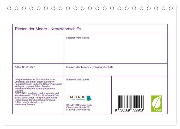Produktbild: Riesen der Meere - Kreuzfahrtschiffe (Tischkalender 2027 DIN A5 quer), CALVENDO Monatskalender