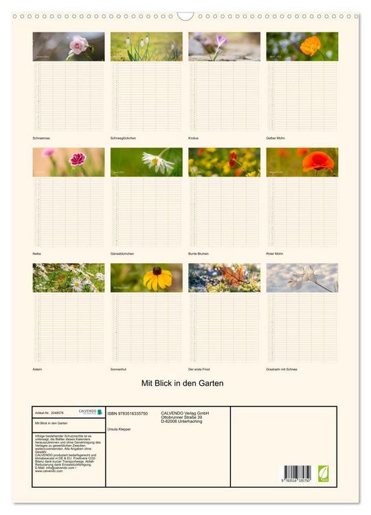 Produktbild: Mit Blick in den Garten (Wandkalender 2026 DIN A2 hoch), CALVENDO Monatskalender