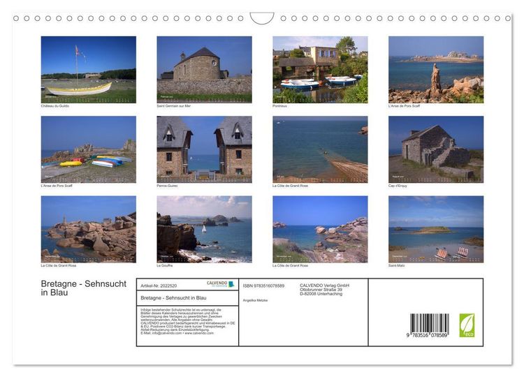 Produktbild: Bretagne - Sehnsucht in Blau (Wandkalender 2026 DIN A3 quer), CALVENDO Monatskalender