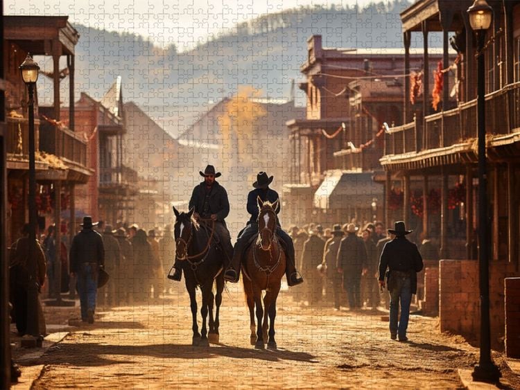 Produktbild: CALVENDO Puzzle Morgens auf den Stra&szlig;en im wilden Westen | 1000 Teile Lege-Gr&ouml;&szlig;e 64x48cm Foto-Puzzle f&uuml;r gl&uuml;ckliche Stunden