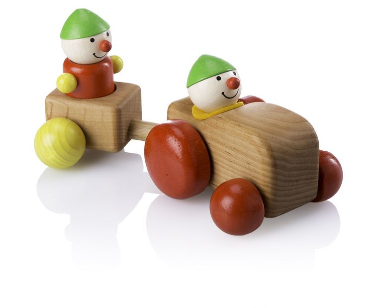 Produktbild: Pfingstweid - Landwicht Michel aus Erle mit magnetverbundenem Anh&auml;nger und mit flexiblem Stehwicht Ferdi, R&auml;der aus Buche, Holz