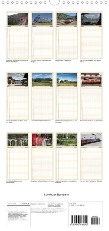 Produktbild: Schweizer Eisenbahn - Familienplaner hoch (Wandkalender 2022 , 21 cm x 45 cm, hoch)