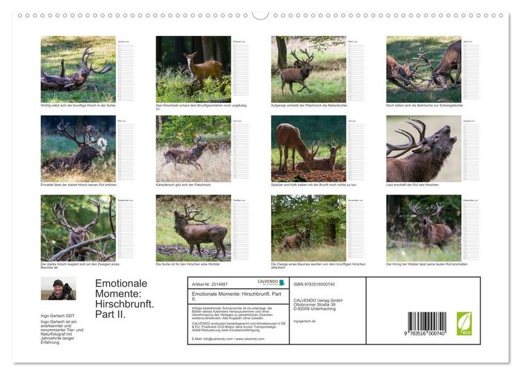 Produktbild: Emotionale Momente: Hirschbrunft. Part II. (hochwertiger Premium Wandkalender 2026 DIN A2 quer), Kunstdruck in Hochglanz