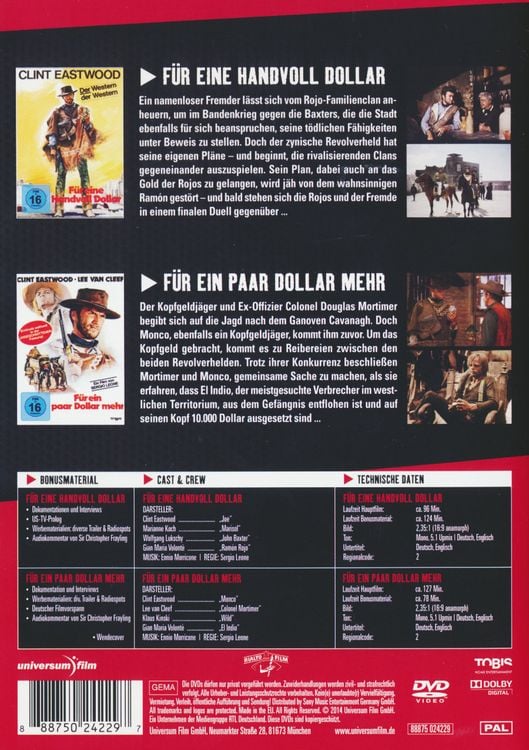 Für eine Handvoll Dollar/Für ein paar Dollar mehr [2 DVDs]