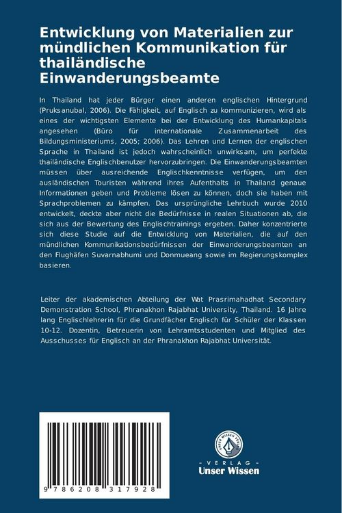 Produktbild: Entwicklung von Materialien zur m&uuml;ndlichen Kommunikation f&uuml;r thail&auml;ndische Einwanderungsbeamte