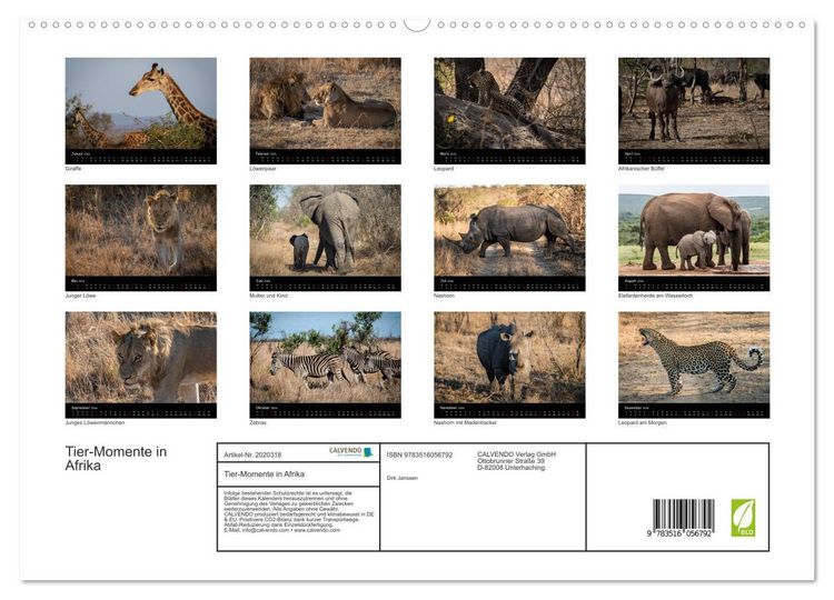 Produktbild: Tier-Momente in Afrika (hochwertiger Premium Wandkalender 2026 DIN A2 quer), Kunstdruck in Hochglanz