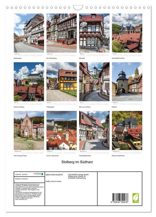 Produktbild: Stolberg im S&uuml;dharz (Wandkalender 2026 DIN A3 hoch), CALVENDO Monatskalender