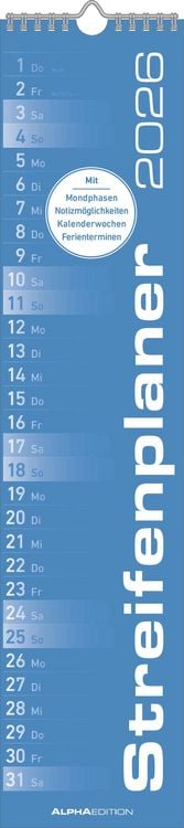 Bild vom Artikel Streifenplaner BLAU 2026 - Streifenkalender - Wandplaner - Küchen-Kalender - 11,3x49,5 vom Autor Alpha Edition