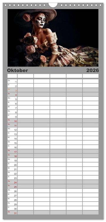 Produktbild: Familienplaner 2026 - Festliche Dia de Muertos Portr&auml;ts mit 5 Spalten (Wandkalender, 21 x 45 cm) CALVENDO