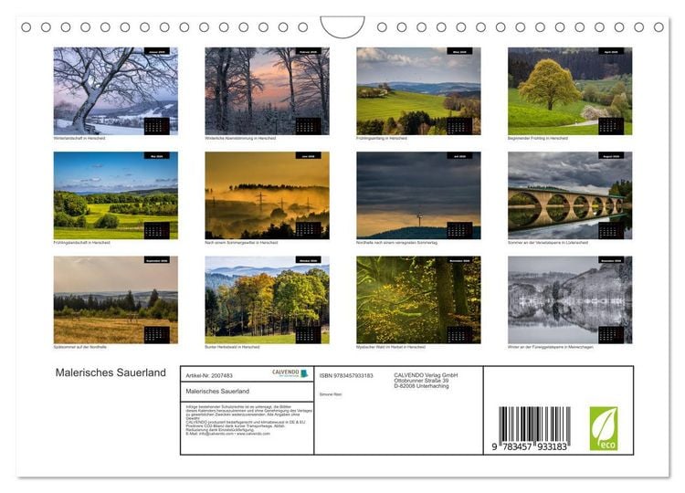 Produktbild: Malerisches Sauerland (Wandkalender 2026 DIN A4 quer), CALVENDO Monatskalender