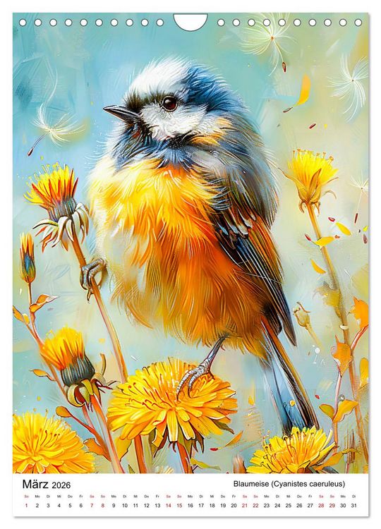 Produktbild: Heimische V&ouml;gel - Singv&ouml;gel zwischen Bl&uuml;ten und Beeren (Wandkalender 2026 DIN A4 hoch), CALVENDO Monatskalender