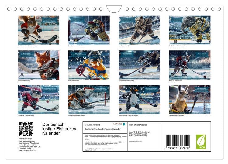 Produktbild: Der tierisch lustige Eishockey Kalender (Wandkalender 2026 DIN A4 quer), CALVENDO Monatskalender
