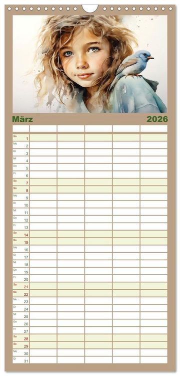 Produktbild: Familienplaner 2026 - Kinder und Tiere mit 5 Spalten (Wandkalender, 21 x 45 cm) CALVENDO