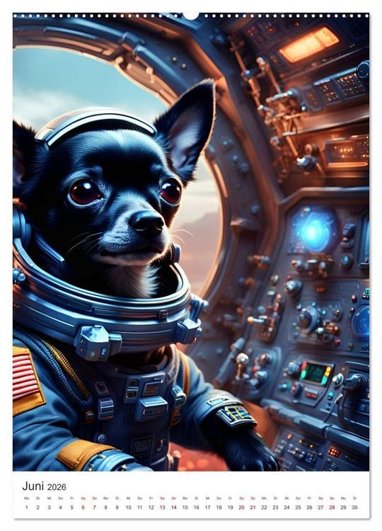 Produktbild: Chihuahua Abenteuer im Weltraum (Wandkalender 2026 DIN A2 hoch), CALVENDO Monatskalender