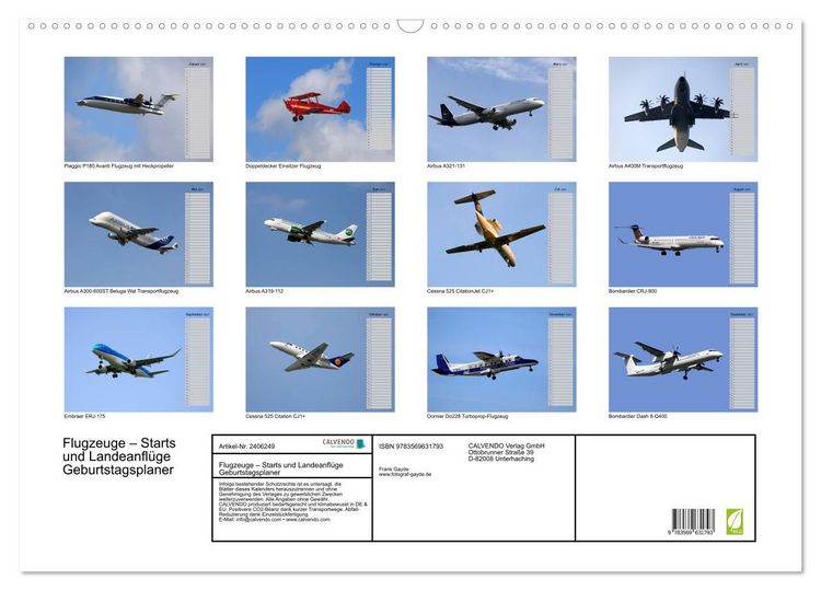 Produktbild: Flugzeuge &ndash; Starts und Landeanfl&uuml;ge Geburtstagsplaner (Wandkalender 2027 DIN A2 quer), CALVENDO Monatskalender