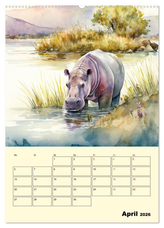 Produktbild: Sch&ouml;ne Aquarelle. Darstellungen von Afrikas Wildtieren (hochwertiger Premium Wandkalender 2026 DIN A2 hoch), Kunstdruck in Hochglanz